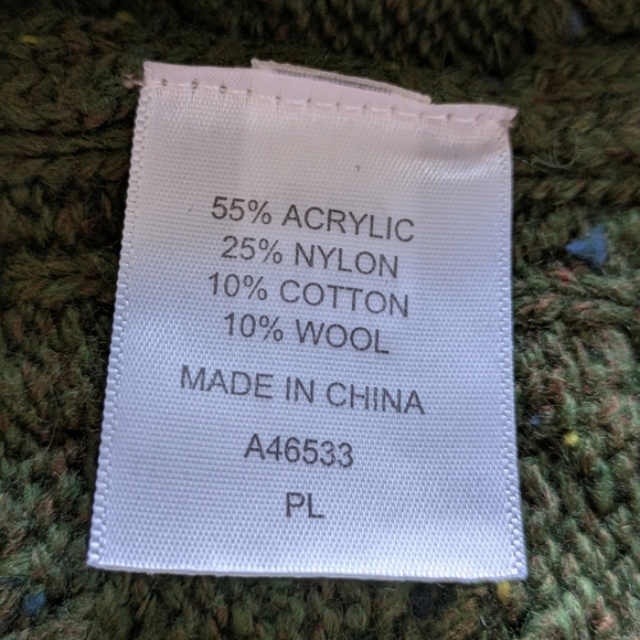 Appleseeds Quality Petite Large V-neck Cardigan Donegal Braided Green Wool Blend - Picture 13 of 13